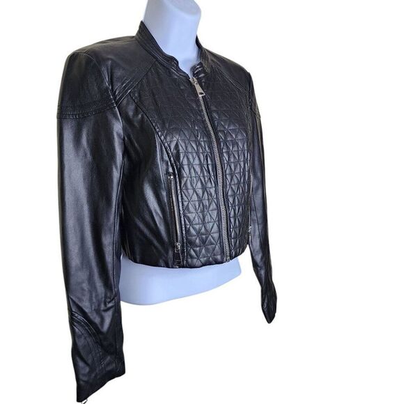 Vintage Y2K Bebe Quilted Leather Motorcycle Jacket Womens Size XS Black - Picture 3 of 8